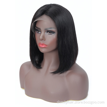 Fashion Design 8 Inch Cambodian Human Hair Lace Front Closure Short Bob Wig Wholesale Straight Human Hair Bob Cambodian Wigs